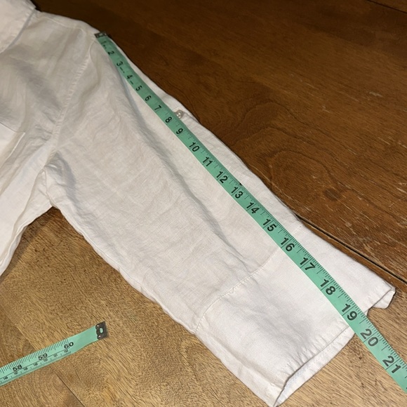 Allen Allen White 100% Linen Roll Tab Sleeves Button Down Top - Picture 8 of 10